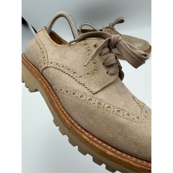Brunello Cucinelli Suede Lug Sole Wingtip Oxford Shoes Tan Metallic Size 39.5 (w main image 7